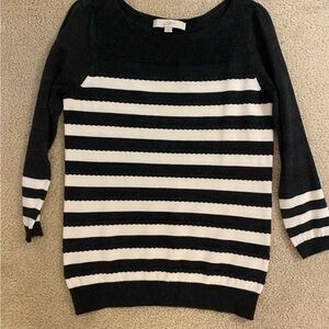 LOFT Black and White Crew Neck Striped Sweater